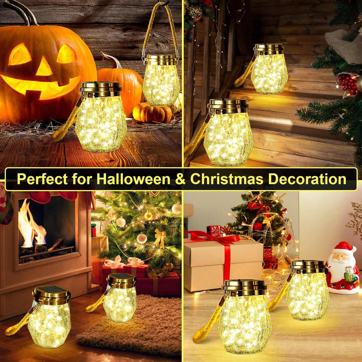 Solar Lantern Outdoor, 2 Pack Hanging Solar Lights Outdoor Waterproof, Upgraded 60 LED Lanterns Decorative , Warm White