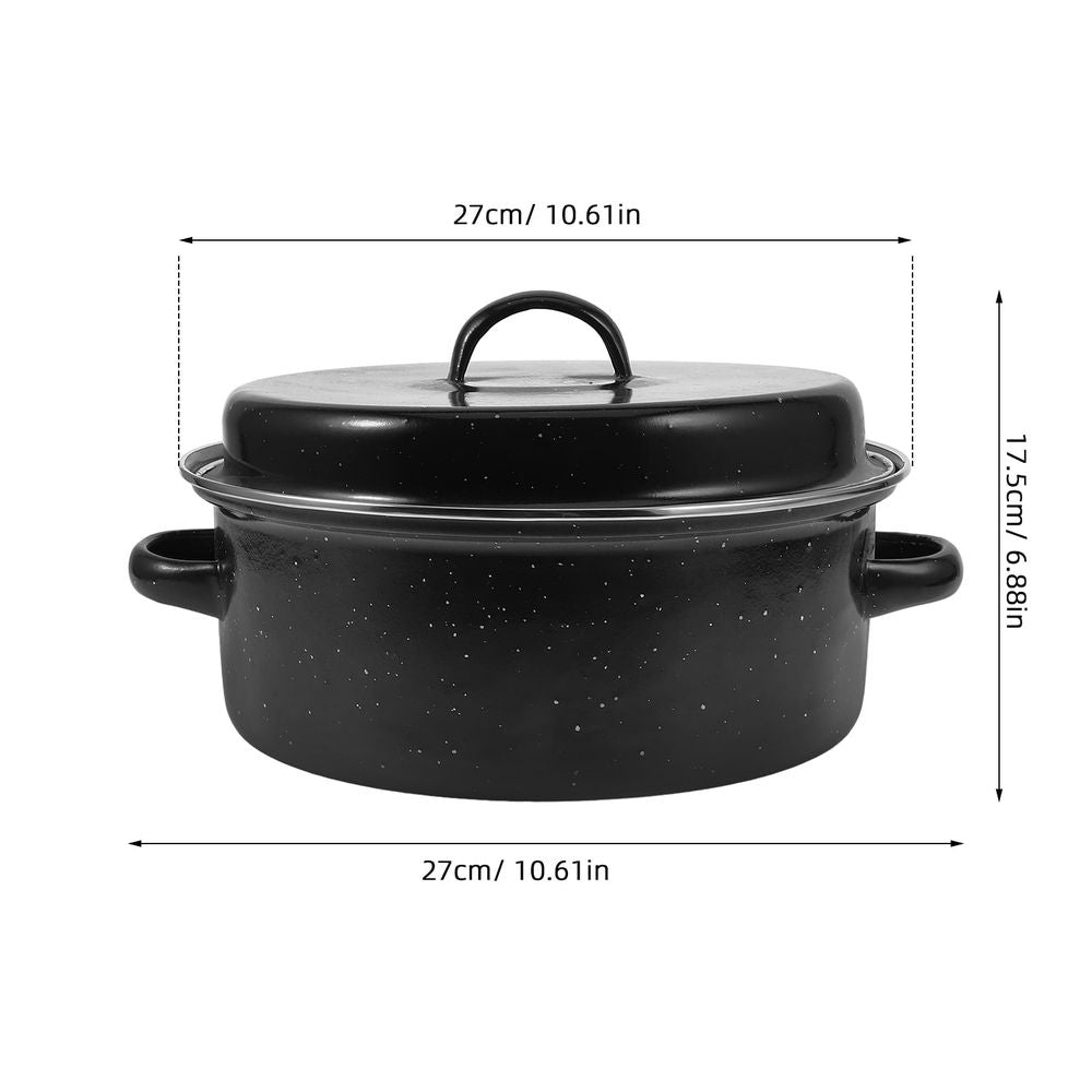 Cast Iron Casserole Pot with Lid, Ergonomic Handles, Round Roaster Oven Cookware, 10.6x9.4x6.9in
