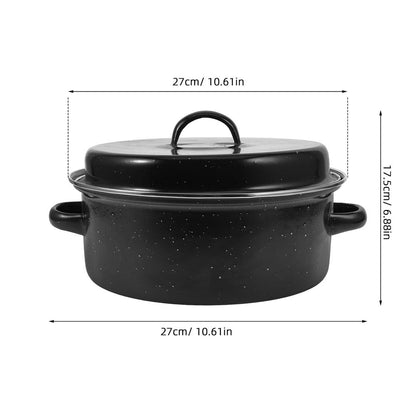 Cast Iron Casserole Pot with Lid, Ergonomic Handles, Round Roaster Oven Cookware, 10.6x9.4x6.9in