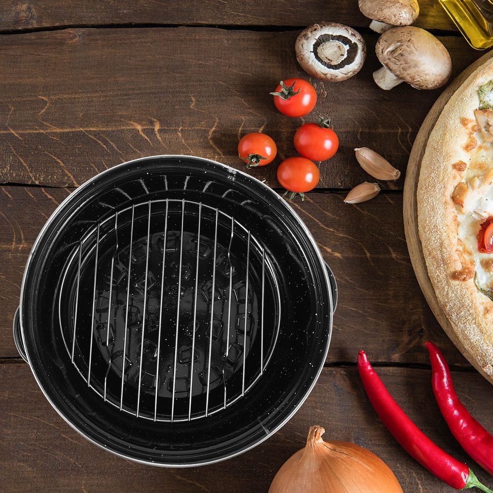 Cast Iron Casserole Pot with Lid, Ergonomic Handles, Round Roaster Oven Cookware, 10.6x9.4x6.9in