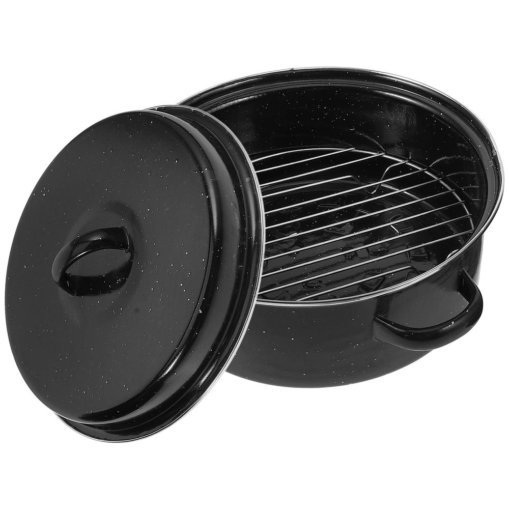 Cast Iron Casserole Pot with Lid, Ergonomic Handles, Round Roaster Oven Cookware, 10.6x9.4x6.9in