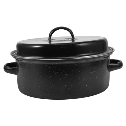 Cast Iron Casserole Pot with Lid, Ergonomic Handles, Round Roaster Oven Cookware, 10.6x9.4x6.9in