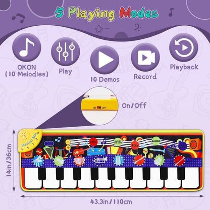 Baby Piano Mat with 25 Music Sounds,Kids Musical Playmat,Early Education Development Birthday Gift Music Toy for 1 2 3 Year Girls Boys,Piano Keyboard Touch Play Blanket for Child Toddlers