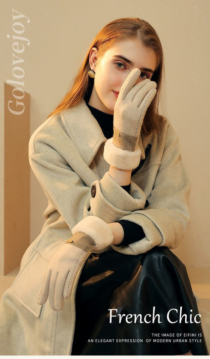 Ladies Winter Warm Cashmere Gloves DY36 Dark Tea Camel