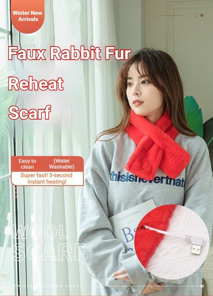 Winter Imitation Rabbit Fur USB Heated Scarf Pink