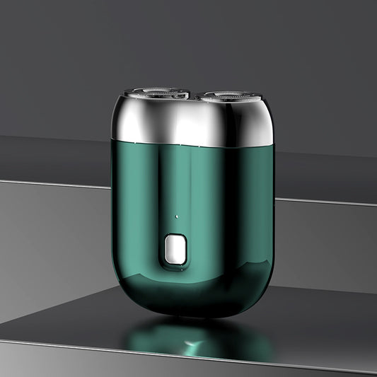 Green Men's Mini Electric Shaver, with USB-C Fast Charging, detachable dual-head system, portable design ideal for travel and business trips.