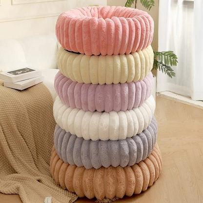 Khaki Plush Round Pet Bed, 40cm Donut Dog Cat Bed, PP Cotton Filled Soft Pet Cushion for Small Pets