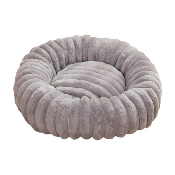 Khaki Plush Round Pet Bed, 40cm Donut Dog Cat Bed, PP Cotton Filled Soft Pet Cushion for Small Pets