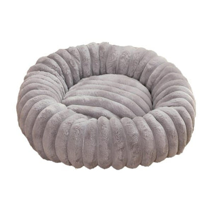 Khaki Plush Round Pet Bed, 40cm Donut Dog Cat Bed, PP Cotton Filled Soft Pet Cushion for Small Pets