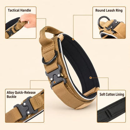 Black Tactical Dog Collar & Bungee Leash Set, XL Size, Padded Quick Release Collar with Control Handle & Shock Absorbing Leash for Medium & Large Dogs