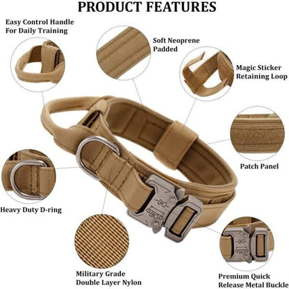 Tactical Dog Collar, Military Style Adjustable Padded Nylon Dog Collar with Control Handle for Medium & Large Dogs