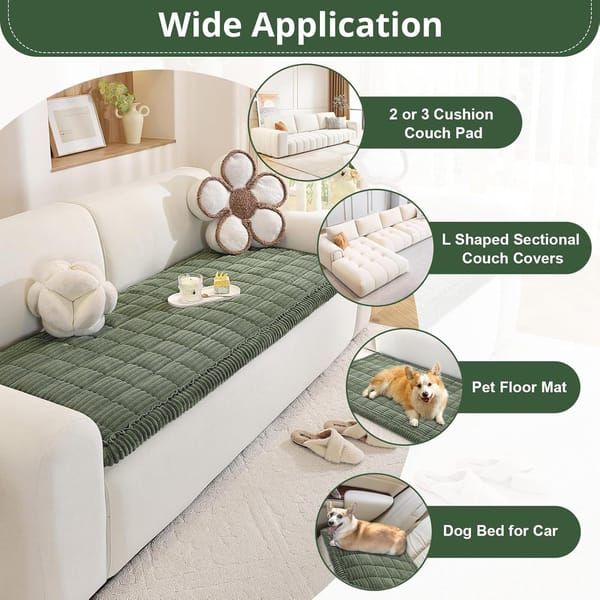 Pet Friendly Sofa Cover for Dogs, Washable Anti-slip Sofa Protector Mat, Dog Couch Cushion for Sofa, 60 x 150CM, Green