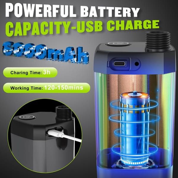 Portable Camping Shower, 6000mAh Rechargeable Shower Pump with Smart LED Temperature Display, 4 Spray Modes IPX7 Waterproof Outdoor Shower for Hiking, Travel, Car Washing & Pet Bathing, Grey