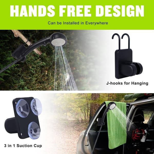Portable Camping Shower, 6000mAh Rechargeable Shower Pump with Smart LED Temperature Display, 4 Spray Modes IPX7 Waterproof Outdoor Shower for Hiking, Travel, Car Washing & Pet Bathing, Black