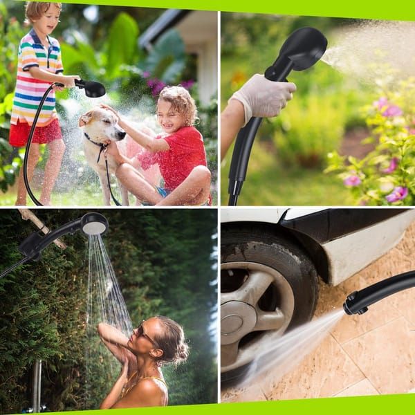 Portable Camping Shower, 6000mAh Rechargeable Shower Pump with Smart LED Temperature Display, 4 Spray Modes IPX7 Waterproof Outdoor Shower for Hiking, Travel, Car Washing & Pet Bathing, Black