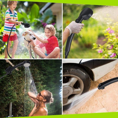 Portable Camping Shower, 6000mAh Rechargeable Shower Pump with Smart LED Temperature Display, 4 Spray Modes IPX7 Waterproof Outdoor Shower for Hiking, Travel, Car Washing & Pet Bathing, Black