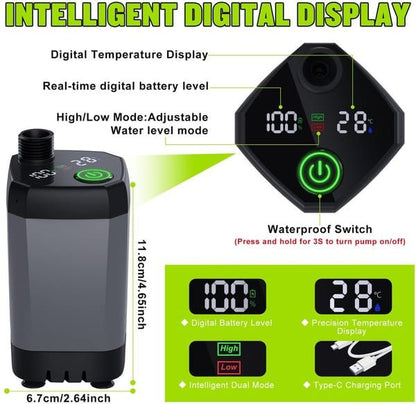 Portable Camping Shower, 6000mAh Rechargeable Shower Pump with Smart LED Temperature Display, 4 Spray Modes IPX7 Waterproof Outdoor Shower for Hiking, Travel, Car Washing & Pet Bathing, Black