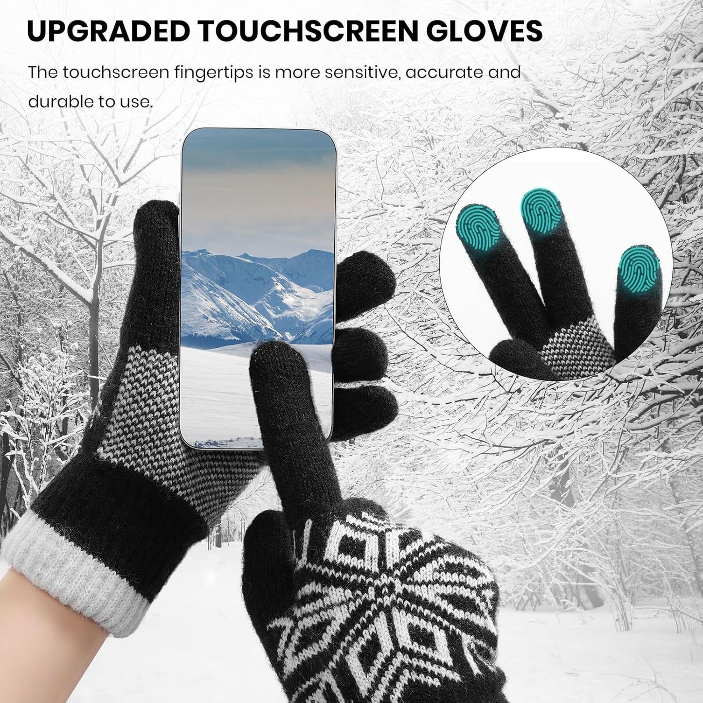 Winter Gloves for Women & Men Wool Winter Gloves Warm Thicken Fleece Touch Screen Glove for Cold Weather