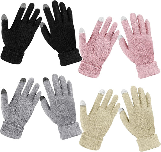 Winter Touchscreen Gloves Warm Knitted Gloves Fleece Lined Gloves Elastic Cuff Winter Texting Gloves for Women Men