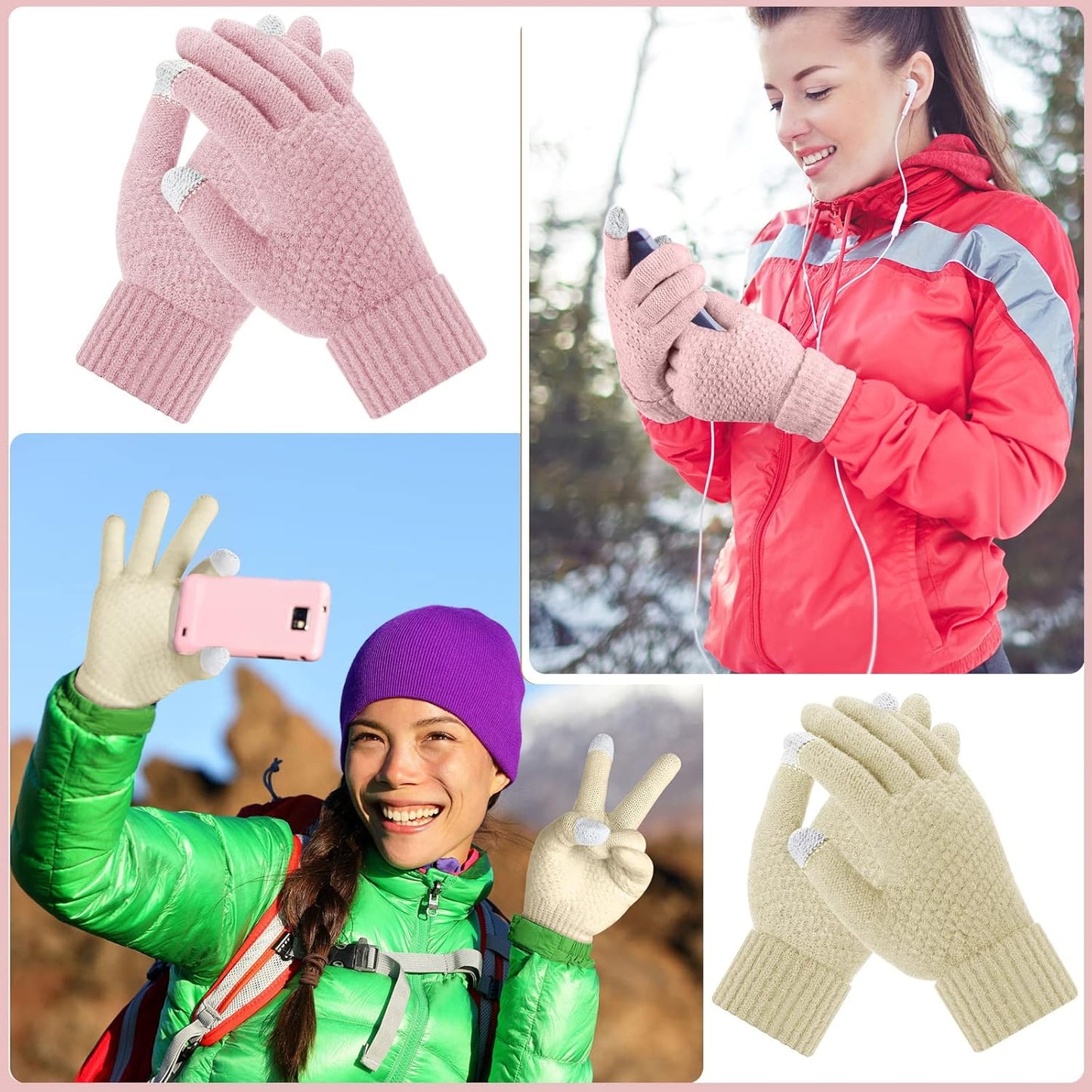Winter Touchscreen Gloves Warm Knitted Gloves Fleece Lined Gloves Elastic Cuff Winter Texting Gloves for Women Men