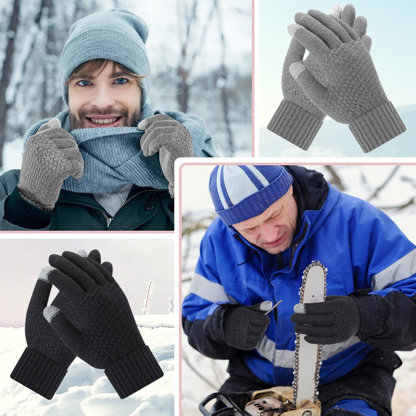 Winter Touchscreen Gloves Warm Knitted Gloves Fleece Lined Gloves Elastic Cuff Winter Texting Gloves for Women Men