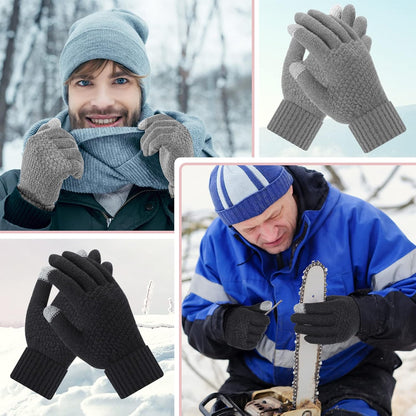 Winter Touchscreen Gloves Warm Knitted Gloves Fleece Lined Gloves Elastic Cuff Winter Texting Gloves for Women Men