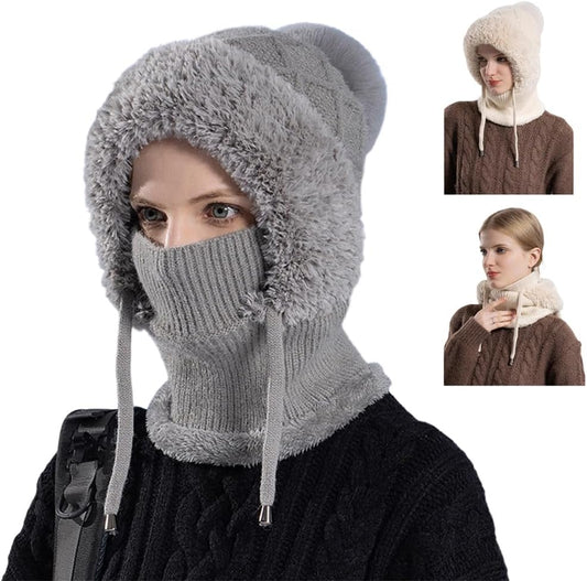 2026 New 3 in 1 Beanie Hat for Women, Upgrade Winter Balaclava Fall Winter Warm Knitted Hat Knitted Ski Scarf Mask