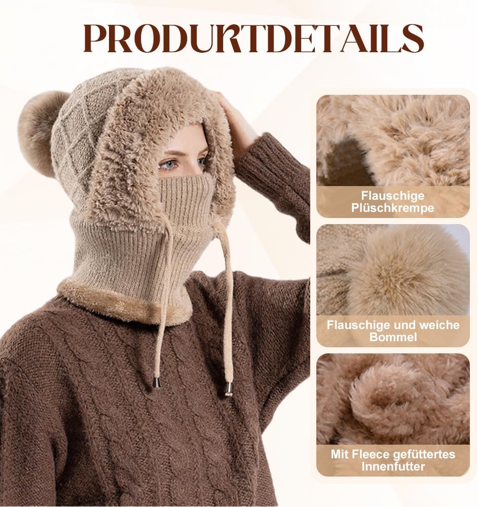 2026 New 3 in 1 Beanie Hat for Women, Upgrade Winter Balaclava Fall Winter Warm Knitted Hat Knitted Ski Scarf Mask