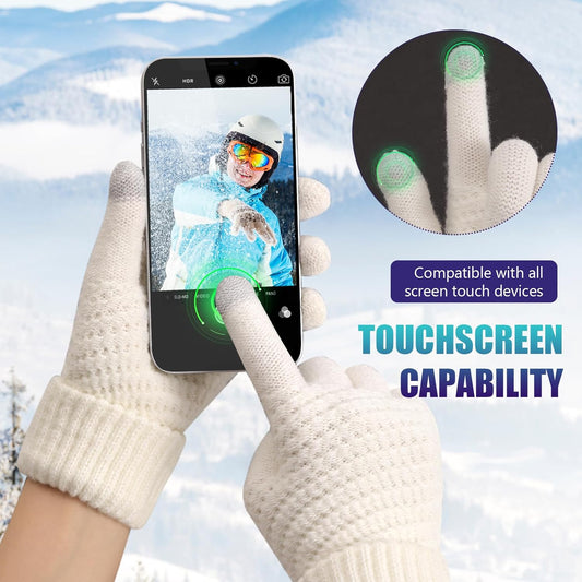 Winter Gloves for Women - Warm Womens Winter Gloves, Touchscreen Knit Glove with Elastic Cuff for Cold Weather