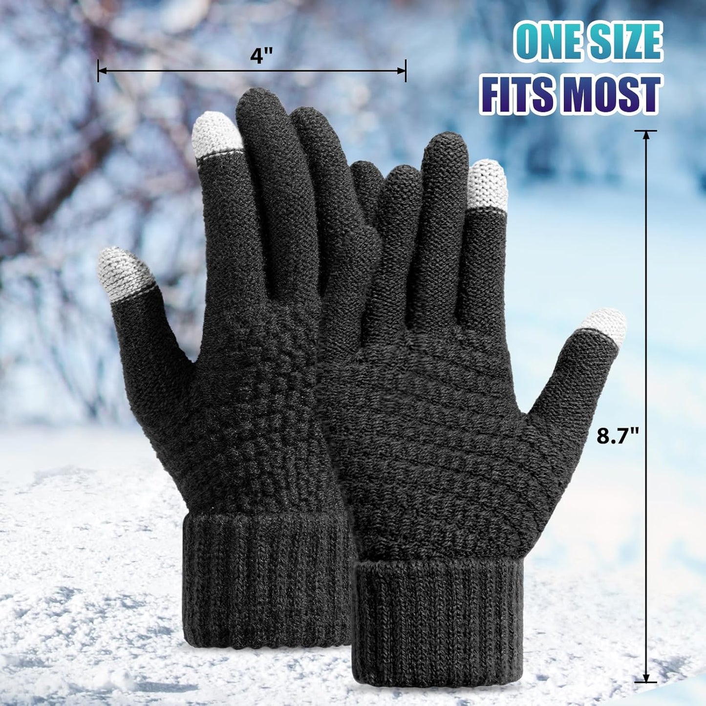 Winter Gloves for Women - Warm Womens Winter Gloves, Touchscreen Knit Glove with Elastic Cuff for Cold Weather
