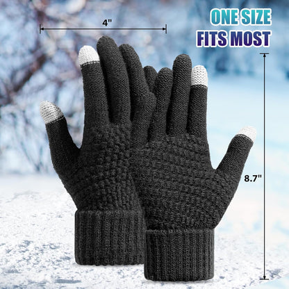 Winter Gloves for Women - Warm Womens Winter Gloves, Touchscreen Knit Glove with Elastic Cuff for Cold Weather