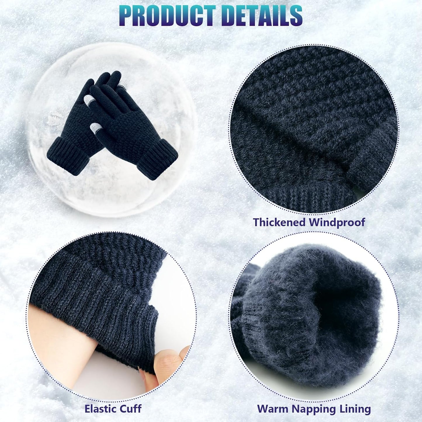 Winter Gloves for Women - Warm Womens Winter Gloves, Touchscreen Knit Glove with Elastic Cuff for Cold Weather