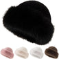 Womens Winter Faux Fur Bucket Hat, Thick Fluffy Fisherman, Winter Warmer Cap for Women