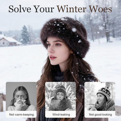 Womens Winter Faux Fur Bucket Hat, Thick Fluffy Fisherman, Winter Warmer Cap for Women