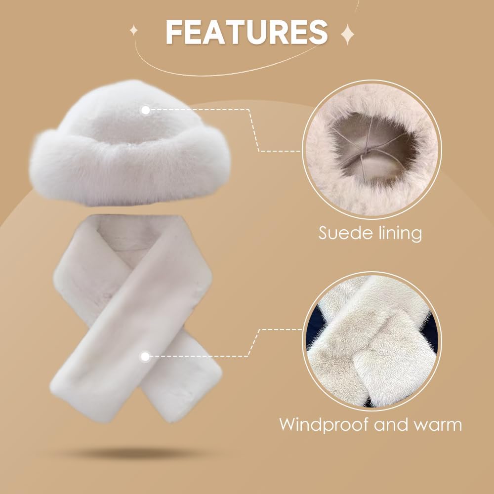 Womens Winter Faux Fur Bucket Hat, Thick Fluffy Fisherman, Winter Warmer Cap for Women