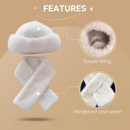 Womens Winter Faux Fur Bucket Hat, Thick Fluffy Fisherman, Winter Warmer Cap for Women