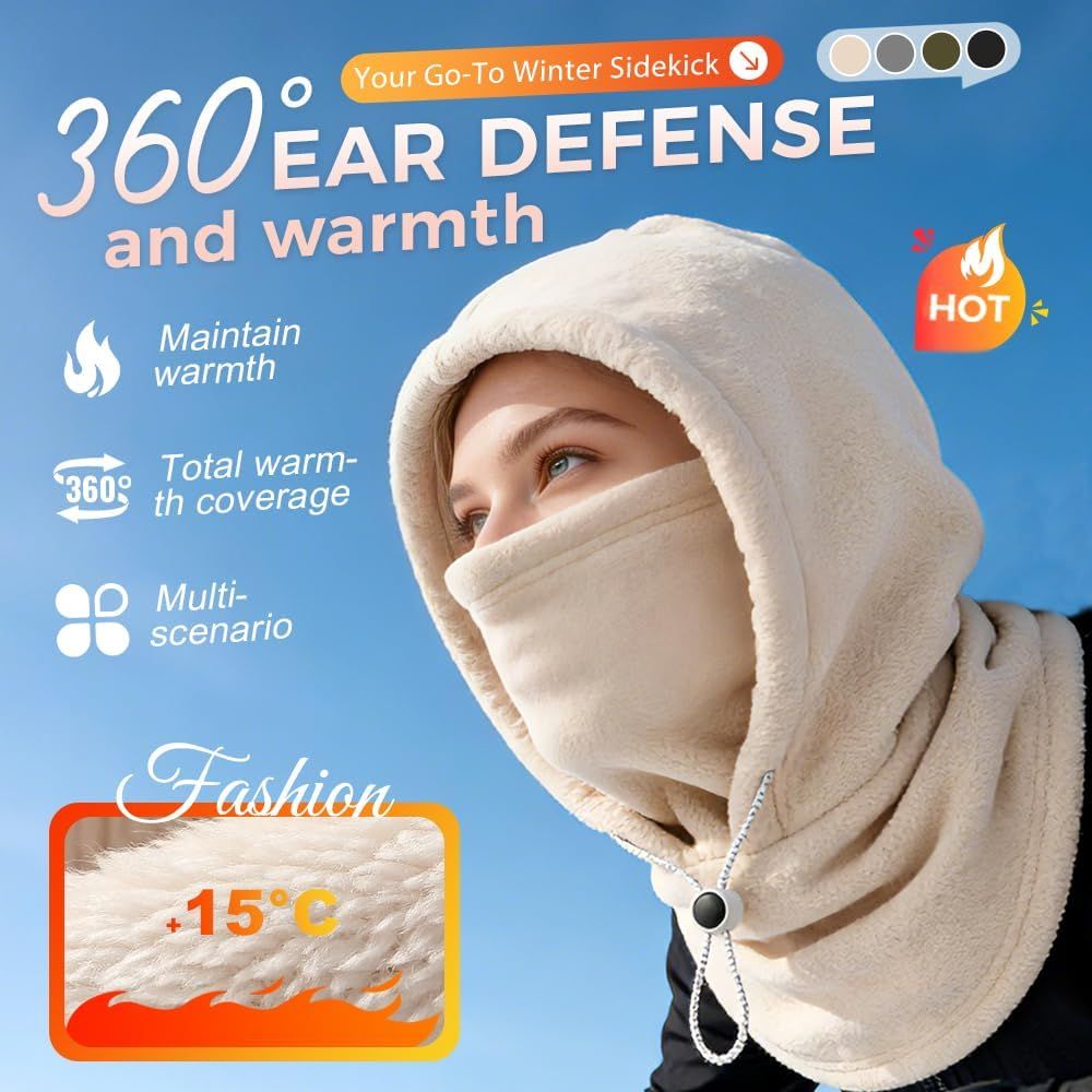 Windproof Winter Mask Hat, 2026 New Winter Balaclava Ski Thermal Fleece Hoodie Mask Neck Cover Warm Sports Cap Men Women