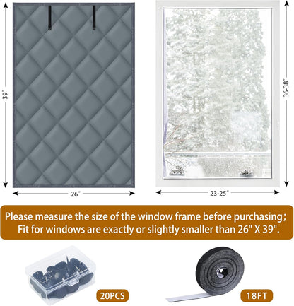 Window Insulation Kit for Winter, 3 Layer 26" X 39" Winter Insulated Cover with Fastener, Thermal to Keep Warm, Gray