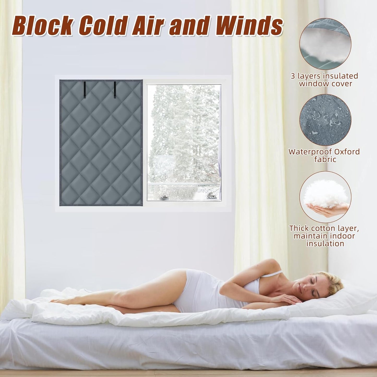Window Insulation Kit for Winter, 3 Layer 26" X 39" Winter Insulated Cover with Fastener, Thermal to Keep Warm, Gray
