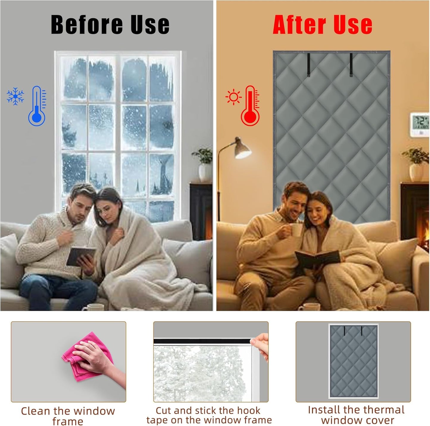 Window Insulation Kit for Winter, 3 Layer 26" X 39" Winter Insulated Cover with Fastener, Thermal to Keep Warm, Gray