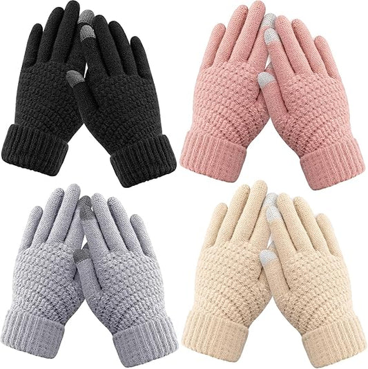 Winter gloves - women's winter gloves - warm - soft - touchscreen gloves - winter gloves for women - suitable for cold weather - knitted gloves - 4 pairs - light-colored gloves - suitable for nvs