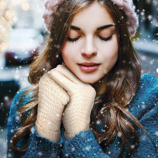 Winter gloves - women's winter gloves - warm - soft - touchscreen gloves - winter gloves for women - suitable for cold weather - knitted gloves - 4 pairs - light-colored gloves - suitable for nvs