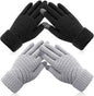 Winter gloves - Fleece gloves - Warm - Soft - Touchscreen gloves - Ladies' winter gloves - Suitable for cold weather - Knitted gloves - 2 pairs - Black gloves - Grey gloves