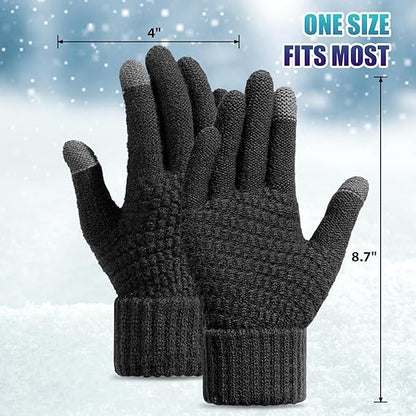Winter gloves - Fleece gloves - Warm - Soft - Touchscreen gloves - Ladies' winter gloves - Suitable for cold weather - Knitted gloves - 2 pairs - Black gloves - Grey gloves