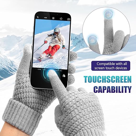 Winter gloves - Fleece gloves - Warm - Soft - Touchscreen gloves - Ladies' winter gloves - Suitable for cold weather - Knitted gloves - 2 pairs - Black gloves - Grey gloves