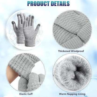 Winter gloves - Fleece gloves - Warm - Soft - Touchscreen gloves - Ladies' winter gloves - Suitable for cold weather - Knitted gloves - 2 pairs - Black gloves - Grey gloves