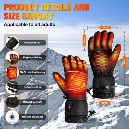 Gloves - Warm winter gloves - Rechargeable heated gloves - 3 heating settings, 360° heating - Touchscreen, waterproof/windproof - Winter ski/cycling/hiking gloves (unisex)