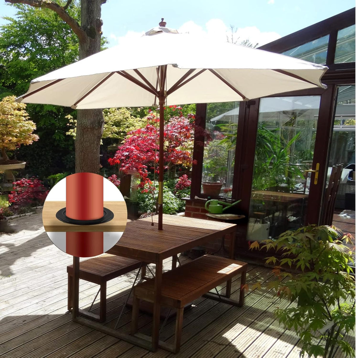 Biaungdo 3 Sets 3 Inch Outdoor Patio Table Umbrella Hole Ring and Cap Set, Standard Size Garden Beach Tablet Thicker Hole Ring Plug and Cap Set(Black, Inner Diameter 50mm/2inch)