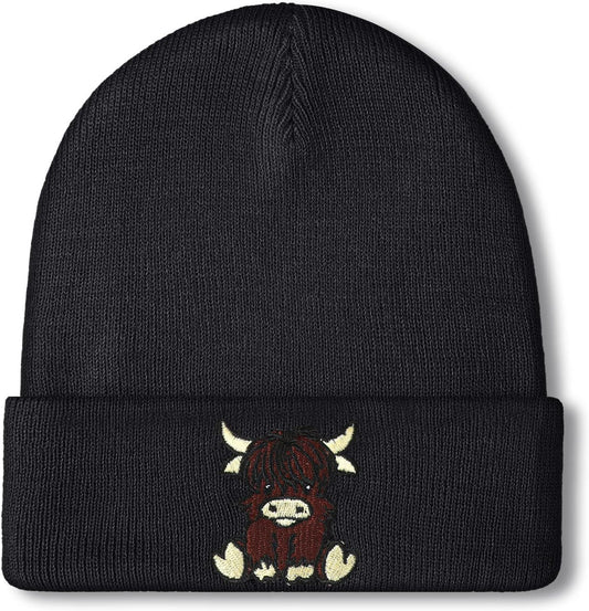 Black Highland Cow Beanie Winter Hat or Women Cute Beanie Womens Winter Hat Gits or Women Gits Animal Lovers