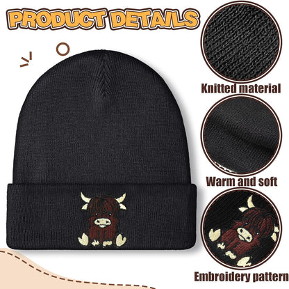 Black Highland Cow Beanie Winter Hat or Women Cute Beanie Womens Winter Hat Gits or Women Gits Animal Lovers